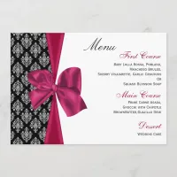 pink damask  wedding menu