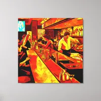 Fun Bar Scene | Bartender and Customers Canvas Print