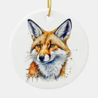 Oh, For Fox Sake! Funny Watercolor Fox Quote Ceramic Ornament