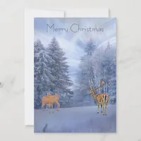 Magical winter forest with deer, custom christmas  holiday card