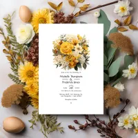 Earth Tones and Canary Yellow Floral Wedding Invitation