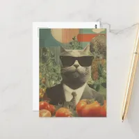Cat in a Suit in a Tomato Garden Postcard