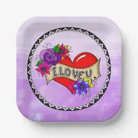 I Love You | Street Art Graffiti Urban Heart    Paper Plates