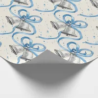 Blue Ribbons and Silver Bells Cream Wrapping Paper