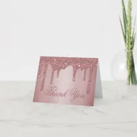 Chic Rose Gold Glitter Drips Thank You