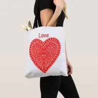 Fancy Red Heart Circles Personalized Tote Bag