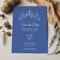 Elegant Vintage Romance Dusty Blue Floral Wedding Save The Date