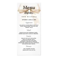 Cream beige bow photo fun facts birthday menu card