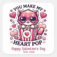 Cute Cat You Make My Heart Pop Classroom Square Sticker