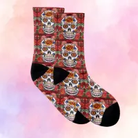 Sugar Skull Pink Red Roses Holidays Unisex Socks