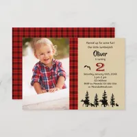 Lumberjack photo 2nd birthday party invitation