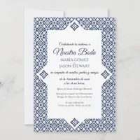Navy White Talavera Formal Elegant Spanish Wedding Invitation