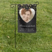 Memorial funeral black gold hearts photo garden flag