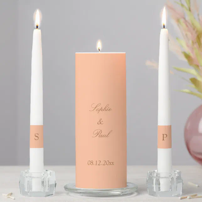 Peach Golden Beige Wedding Unity Candle Set