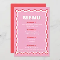 Retro Squiggle Wavy Pink Red Wedding Menu