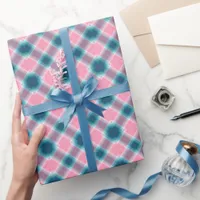 Blue Pink tartan Plaid Gingham Pattern Wrapping Paper