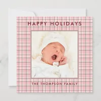 Pink Plaid Photo Christmas Holiday Card