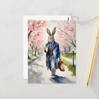 Rabbit Morning Coffee Walk in the Spring City Postcard