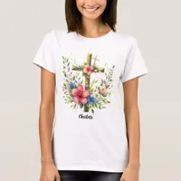 Christian Cross Framed by Artistic Floral Halo T-Shirt