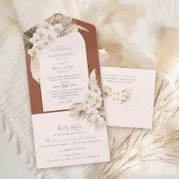 Pampas Grass Terracotta Tropical Orchids Wedding All In One Invitation