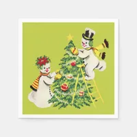 Retro Snowmen Decorate Tree for Christmas Napkins