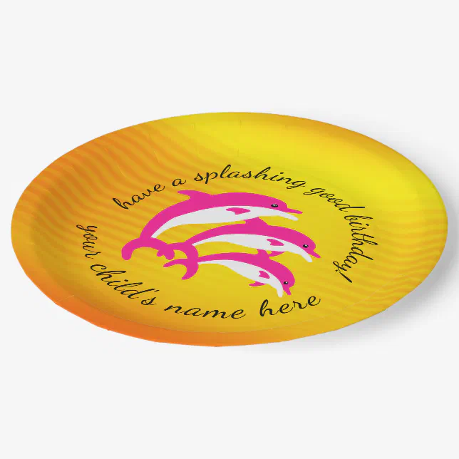 Splashing Good Birthday Dancing Pink Dolphins Paper Plates