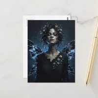 Dark Glitch Fairy With Flowers Postcard