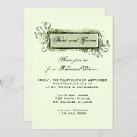 Green Abstract Floral Wedding Rehearsal Dinner Invitation