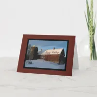 Snow Covered Red Barn and Silo Business Christmas Holiday Card