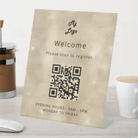 QR code customer registration gold welcome Pedestal Sign