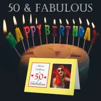 50 and Fabulous 50th Birthday Photo Yellow Red Dot Card