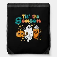 Tis The Season Pumpkin Latte Retro Halloween Fall Drawstring Bag