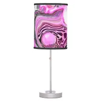 Pink and Black Abstract Fluid Art   Table Lamp