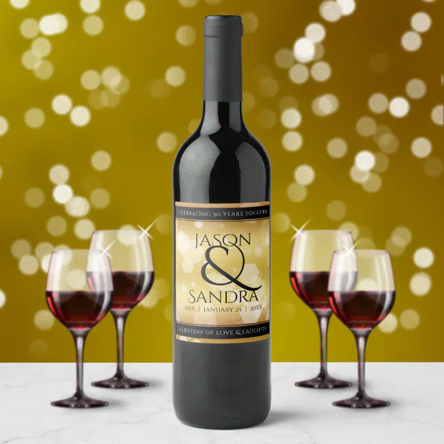 Elegant 50th Golden Wedding Anniversary Wine Label