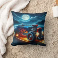 Hot rod cruising under the full moon throw pillow