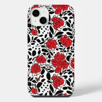 Pretty Floral Pattern in Red, Black and White iPhone 14 Plus Case