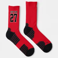 Sports Team Name Number Red Black Basketball Socks