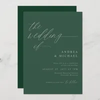 Modern Elegant Monochromatic Emerald Green Wedding Invitation