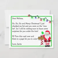 Letter from Santa for Kids + Coloring Page on Back Postcard