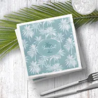 Hawaiian Palm Tree Silhouette Pattern Teal ID1093 Paper Dinner Napkins