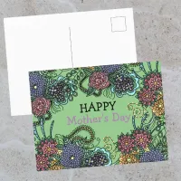 Charming Colorful Doodle Flowers Mother's Day Postcard