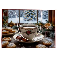Christmas Coffee and Cookies Winter Window Scene Large Gift Bag