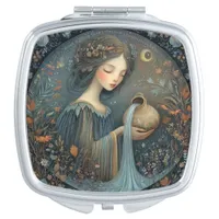 Aquarius Zodiac Birth Sign Astrology Celestial Compact Mirror