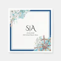 Nautical Floral Navy & White Formal Wedding Napkins