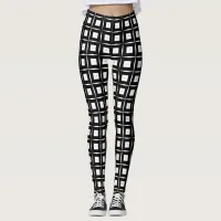 Black & White Squares Op Art Geometric Pattern Leggings