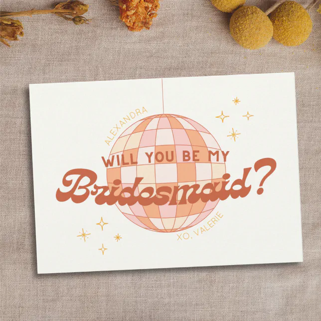 Retro 70s Disco Custom Bridesmaid Proposal Card