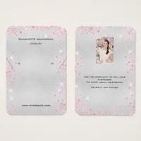 Silver pink glitter earrings photo display card