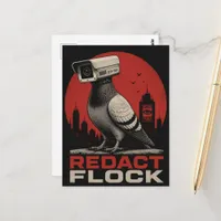A surreal surveillance camera pigeon redact postcard