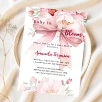 Flowers baby in bloom pink bow girl Baby Shower Invitation