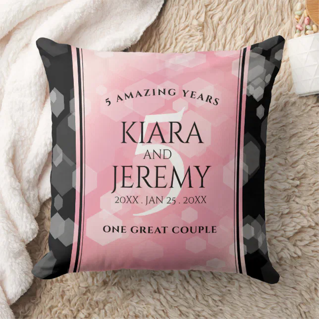 Elegant 5th Rose Quartz Wedding Anniversary Throw Pillow